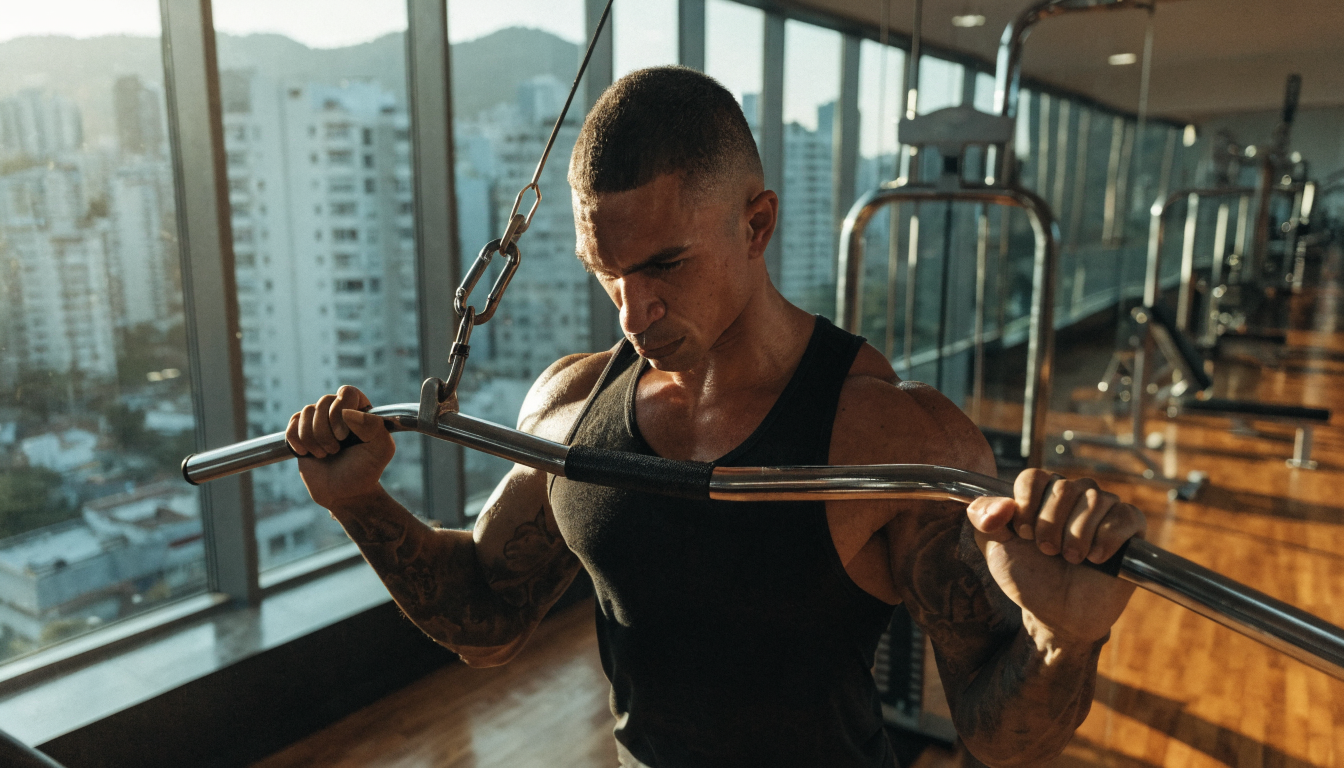 Two men lifting barbells showing strength and effort in a gym setting.