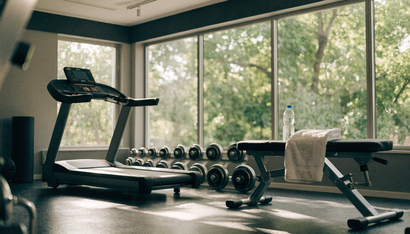 Man straining while lifting dumbbells in gym for strength training.