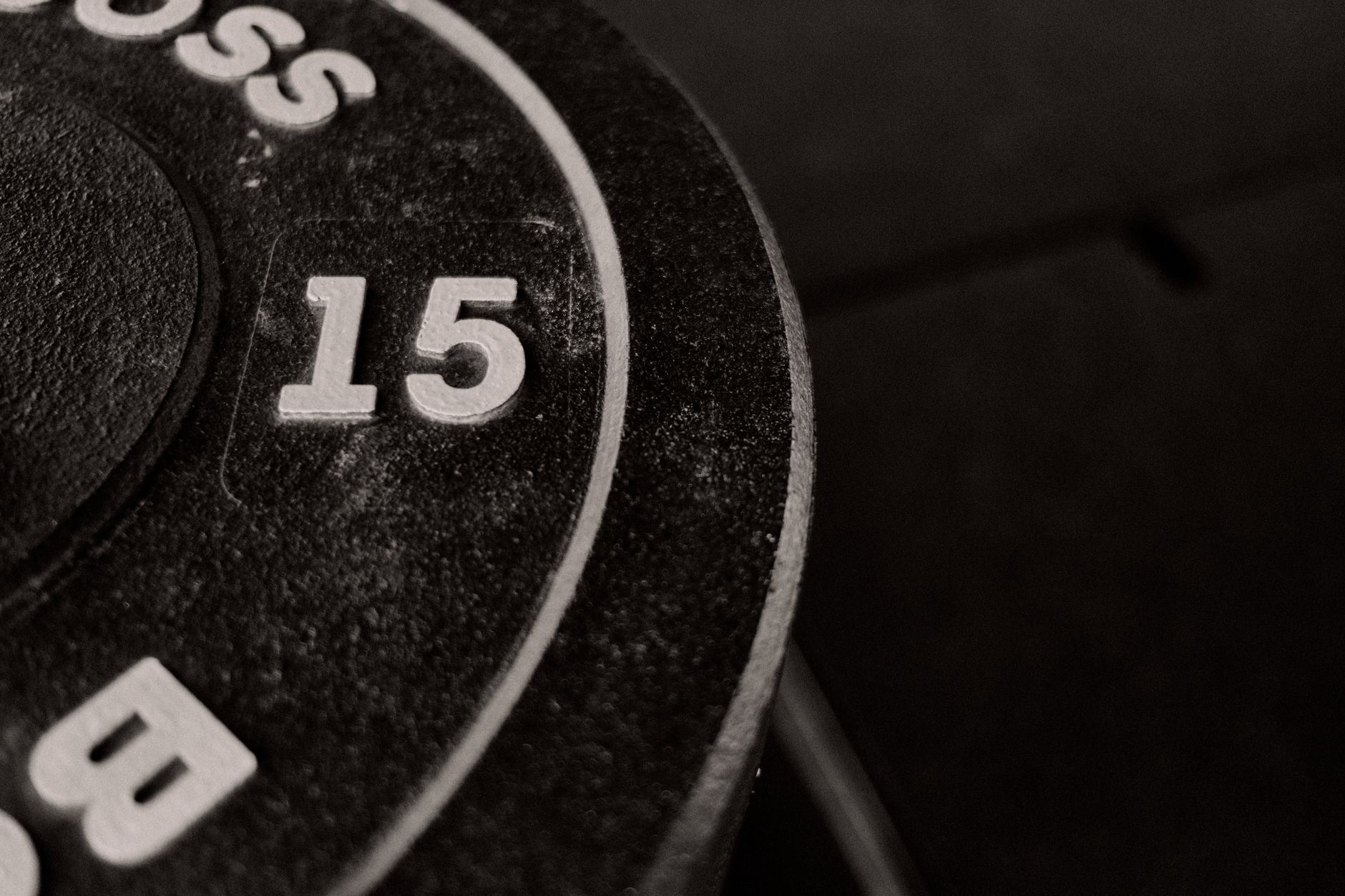 Detailed close-up of a 15-pound weight plate in a gym setting, perfect for workout enthusiasts.