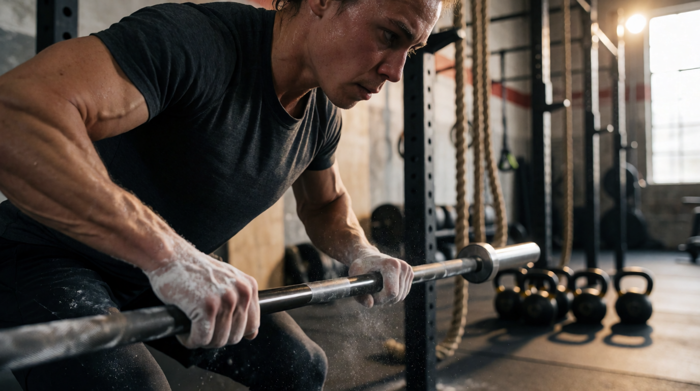 Atletas profissionais treinando com equipamentos de Crossfit