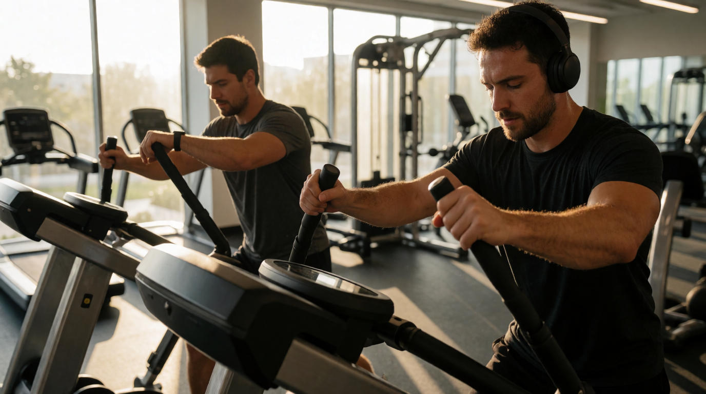 Alunos utilizando arc-trainer em academia de Joinville