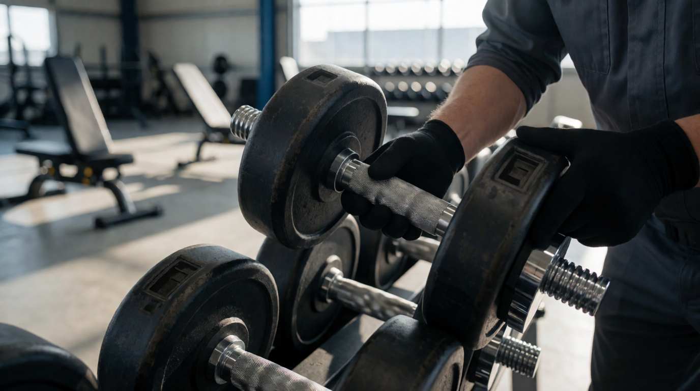 Inspeção de controle de qualidade em equipamentos de academia