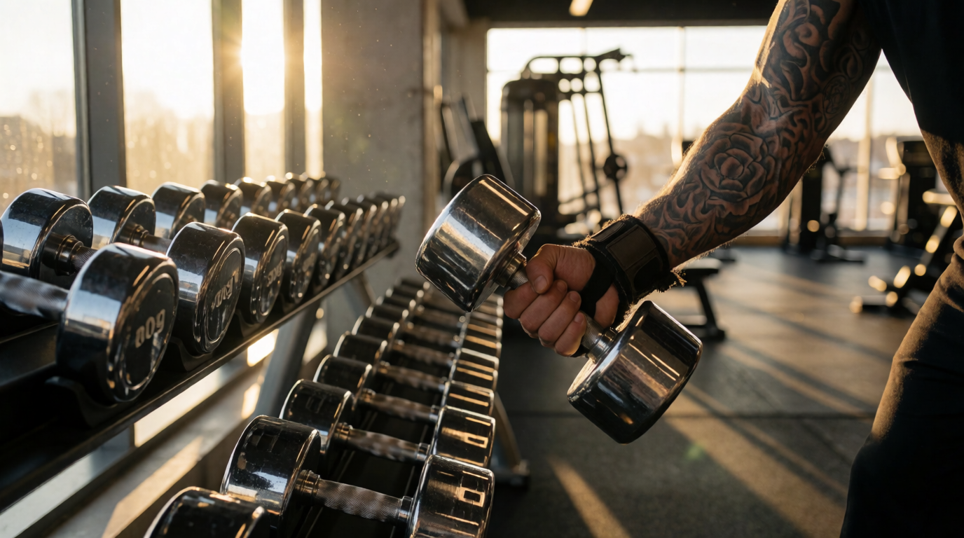 Academia profissional com halteres fixos em Goiânia
