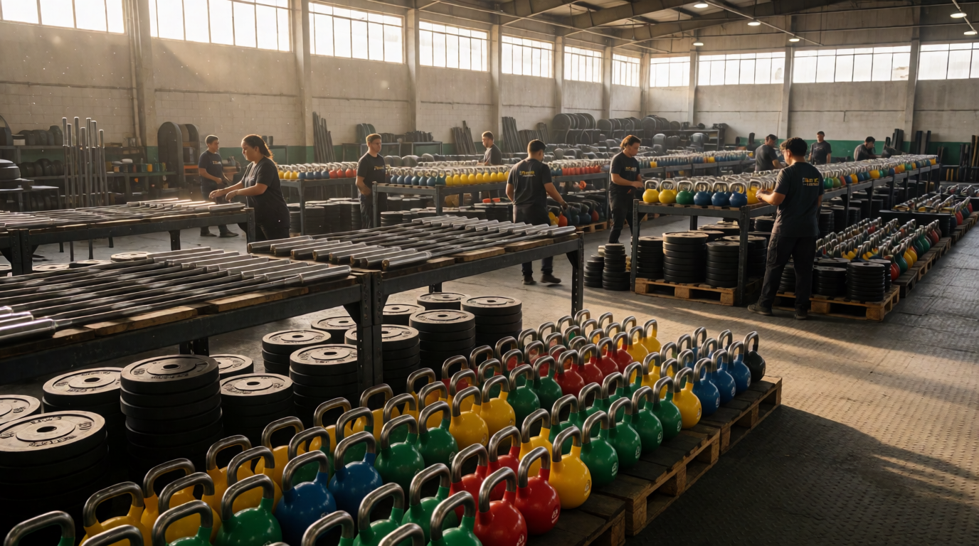 Armazém com equipamentos Crossfit fabricados no Brasil