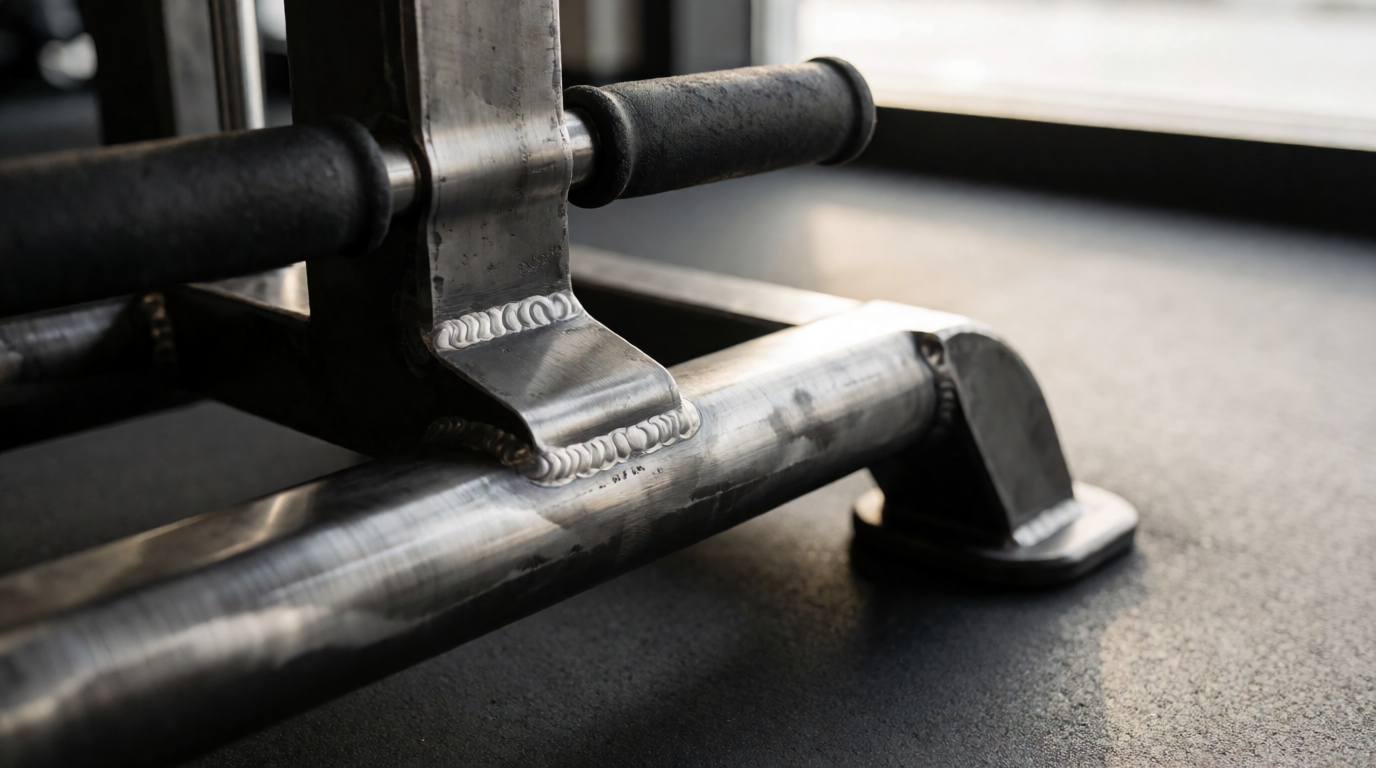 Estrutura de aço carbono de um lat pulldown profissional em academia moderna