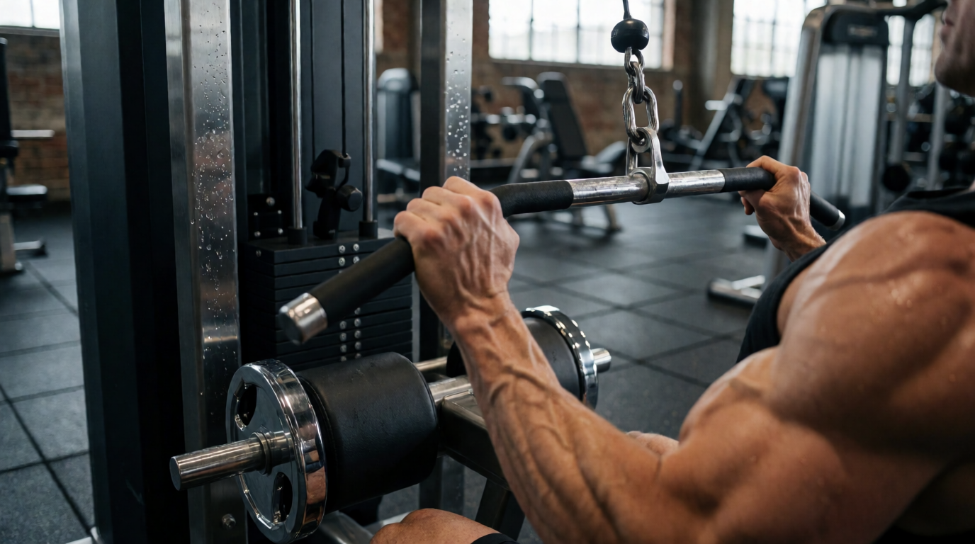 Máquina de pulldown profissional em academia de alta performance