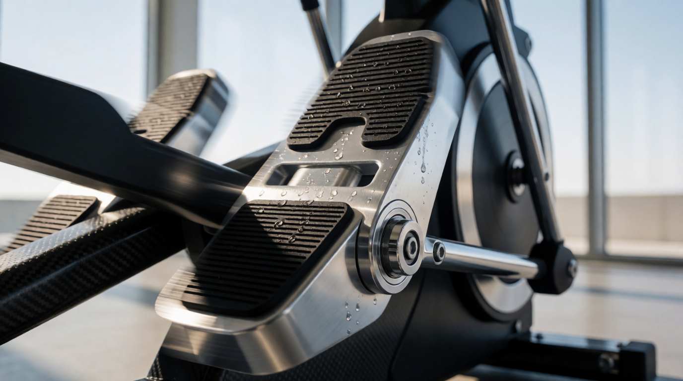 Detalhe do sistema de pedais do arc-trainer profissional