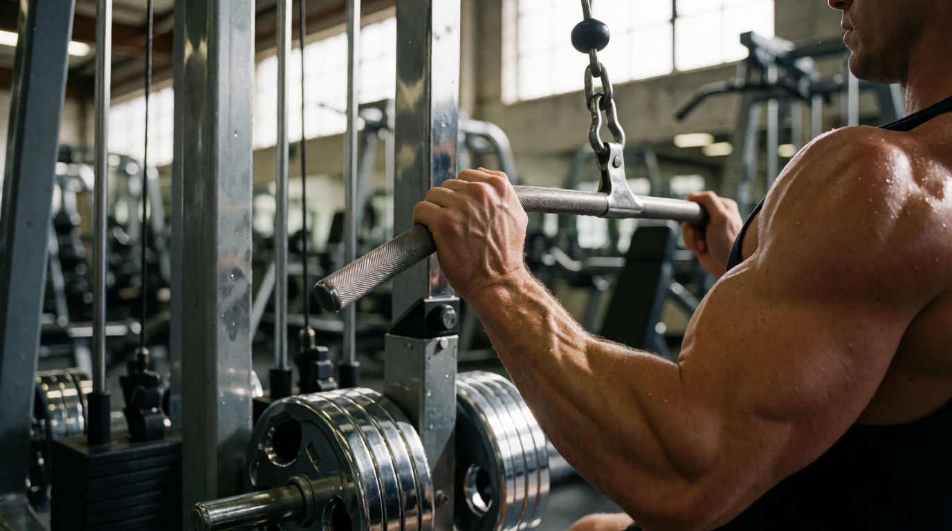 Máquina de Pulldown profissional em academia de musculação