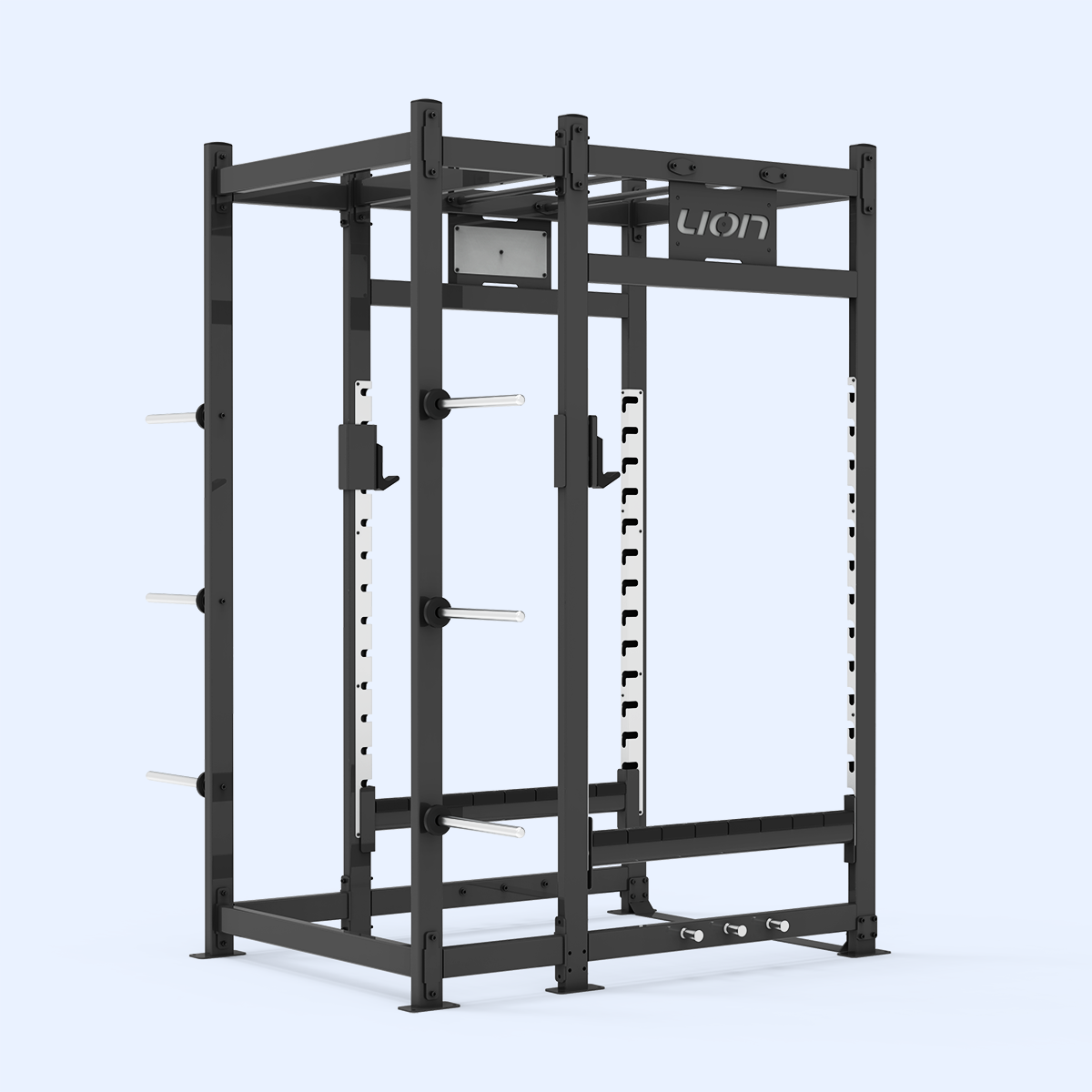 Academia profissional com power rack em uso