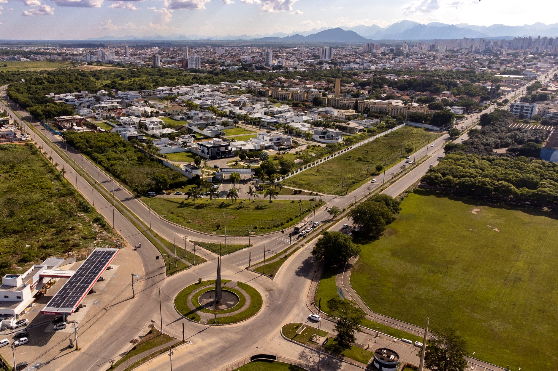 Stunning aerial view of Campos dos Goytacazes, Brazil, showcasing urban and green landscapes.