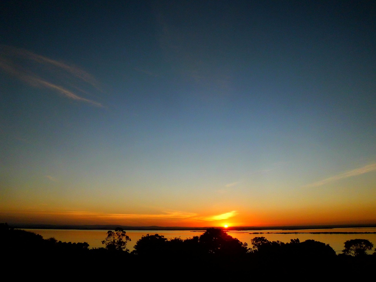 sky, blue sky, sun, sunset, blue, porto alegre, river, summer, water, nature, reflection, brazil