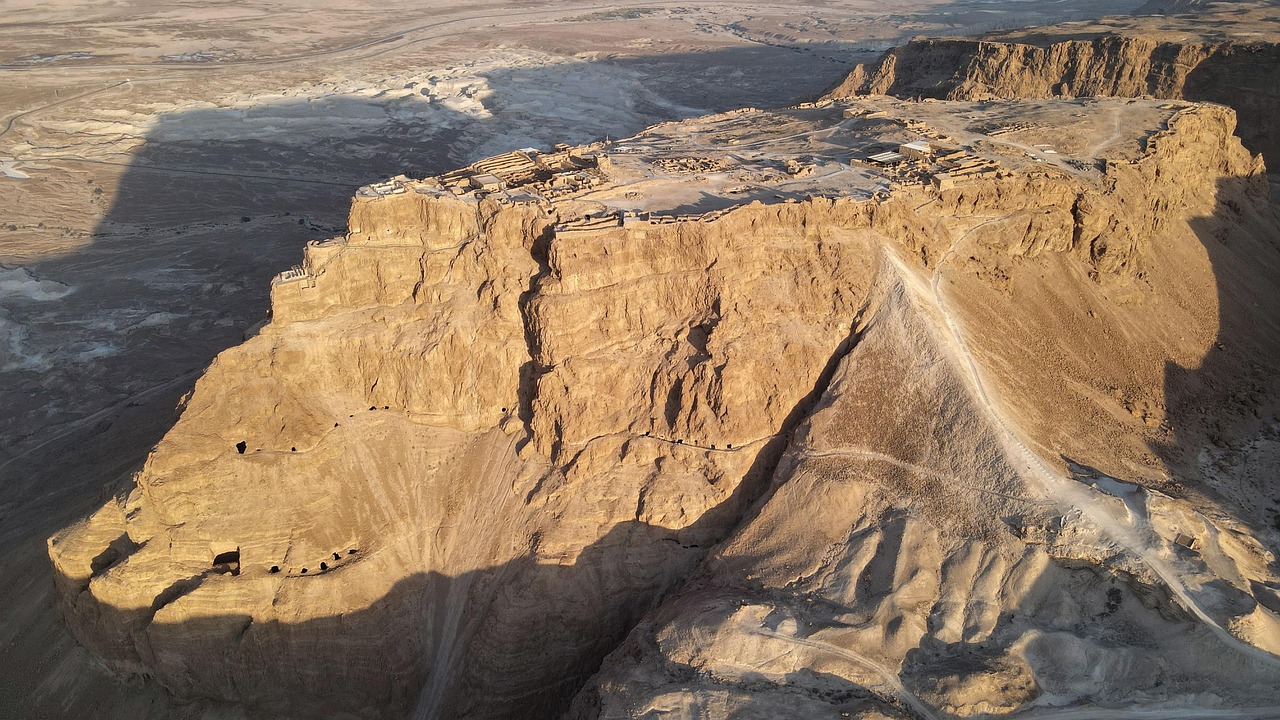 masada national park, masada, the great revolt, roman siege ramp, cliff, desert, unesco heritage site, tourism, nature, israel, palaces of king herod the great, aerial view