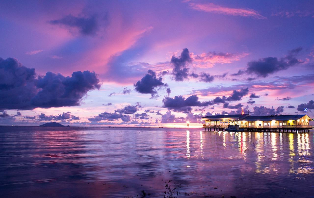 sunset over the sea, nature, wild kissing, sea, rach gia city