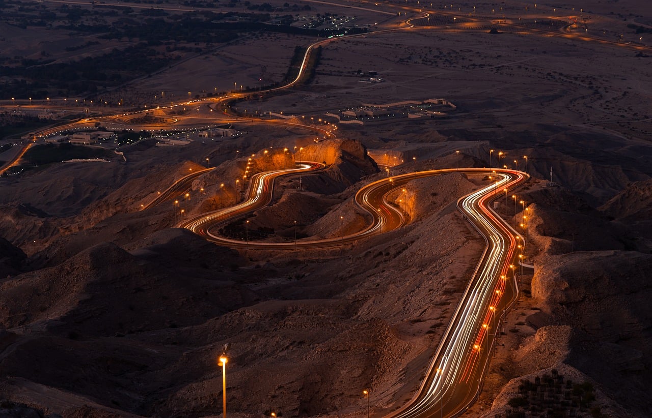 road, landscape, curvy, mountains, outdoors, nature, highway, traffic