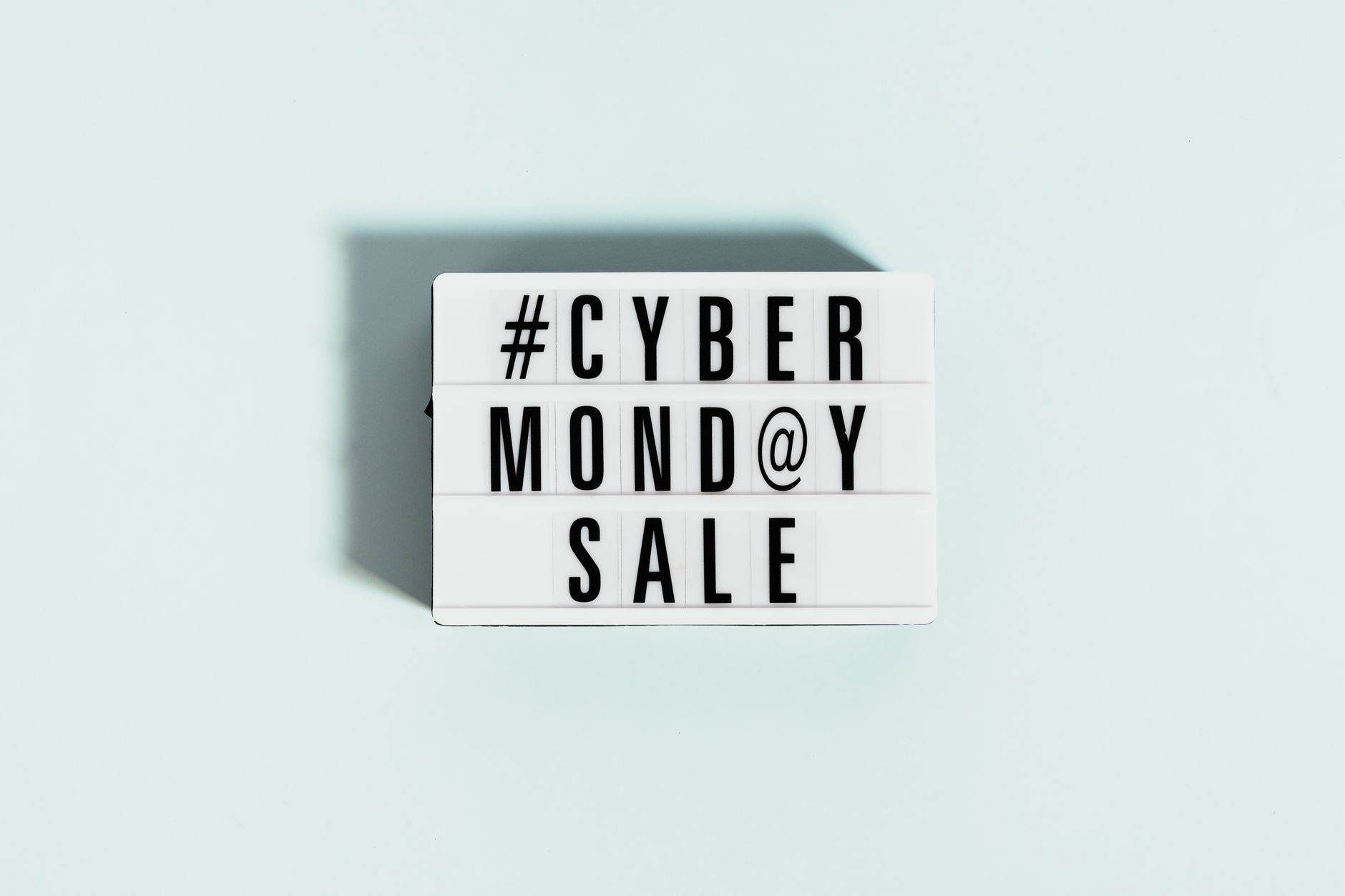 Minimalist lightbox sign announcing Cyber Monday sale.