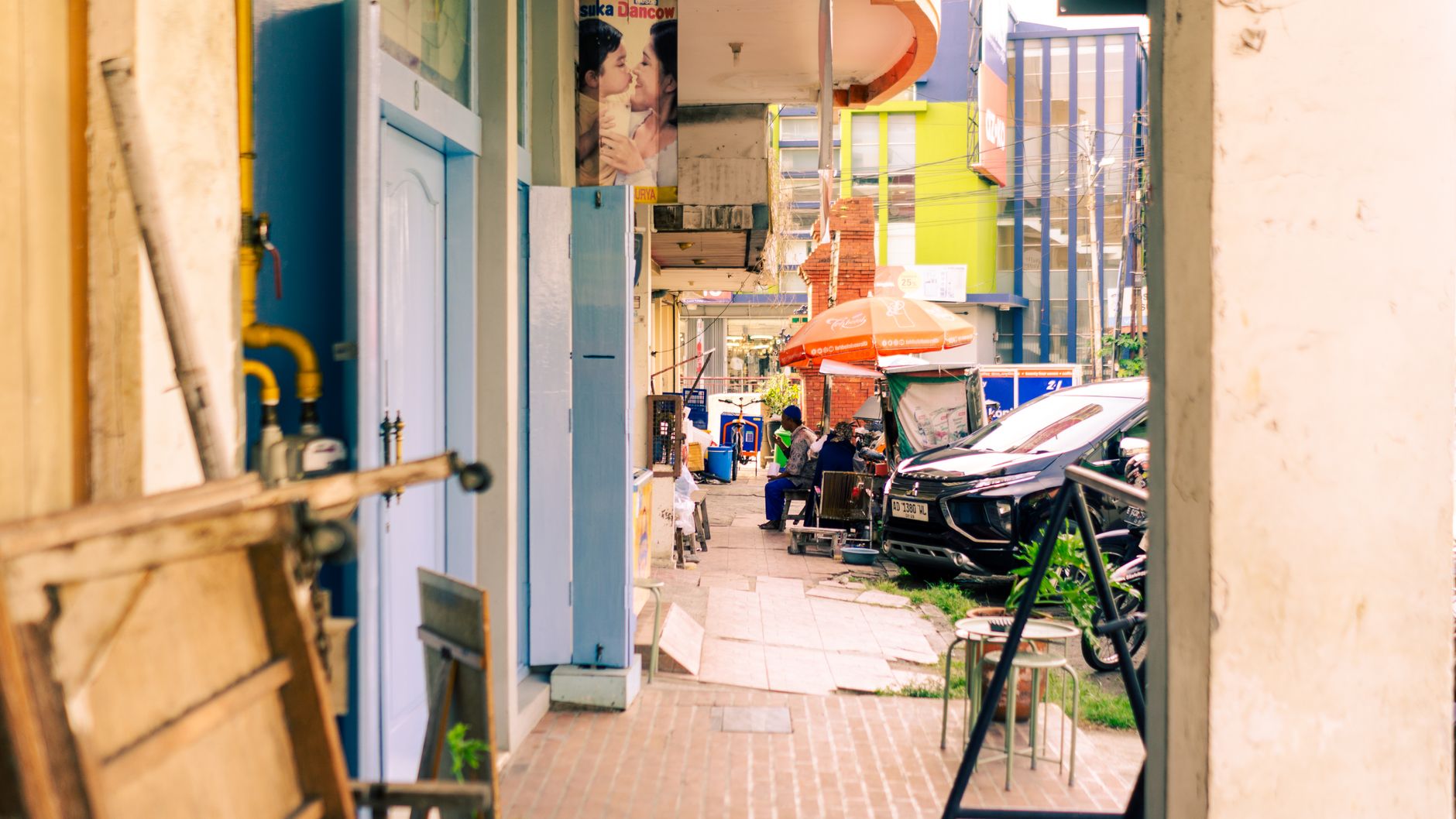 Colorful urban street view in Cirebon, showcasing local life and culture.
