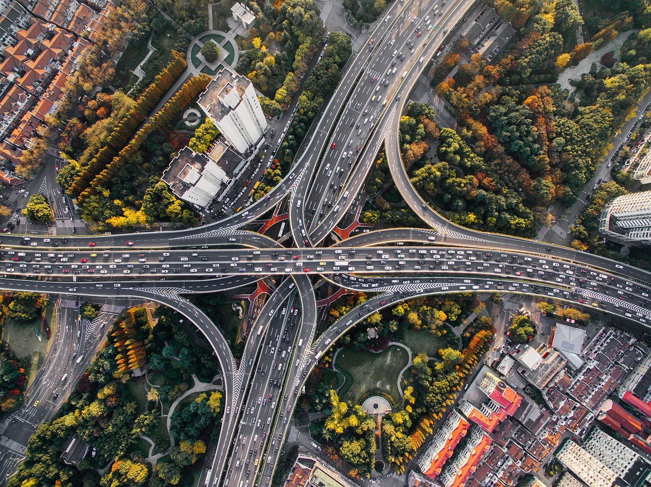 architecture, buildings, cars, nature, city, cityscape, highway, infrastructure, roads, traffic, trees, urban