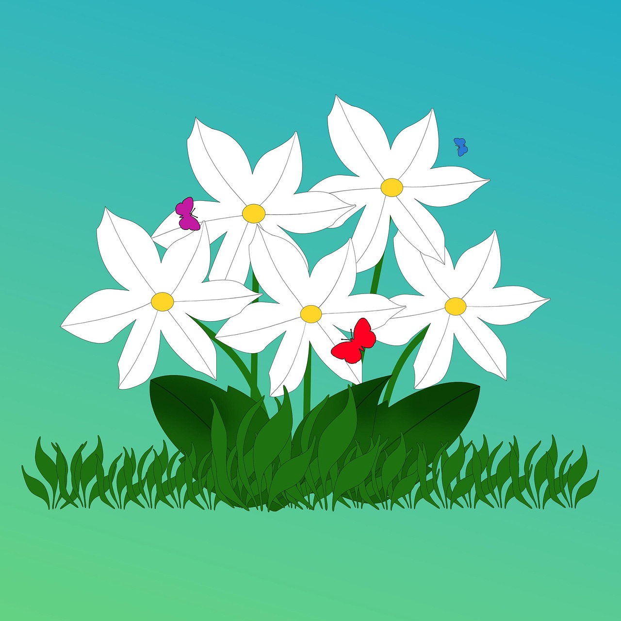 digital graphics, nature, beautiful flowers, clip art, illustratiin, flowers, flower background, plant, drawing, white flowers, blossoms, butterflies, flower wallpaper, grass, leaves