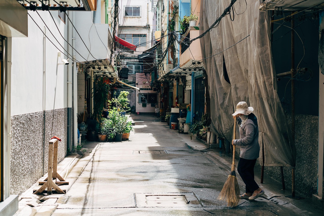woman, broom, workers, street cleaner, thai, thailand, bangkok, asia, to travel, local, neighborhood, cleanser, cleaning, garbage disposal, nature, street sweeper, street cleaning, cleanliness, global south, summer