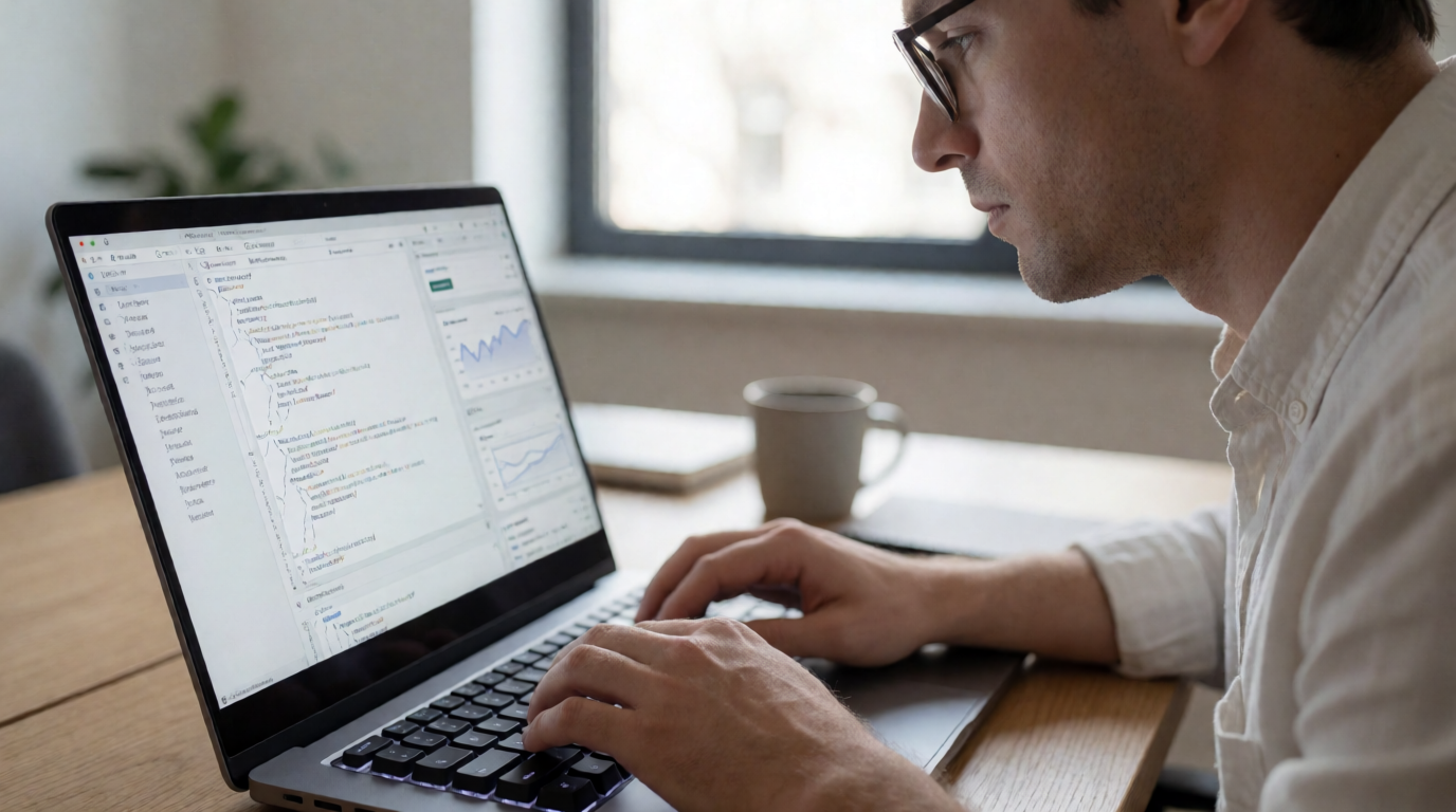 Desenvolvedor otimizando aspectos técnicos de um site