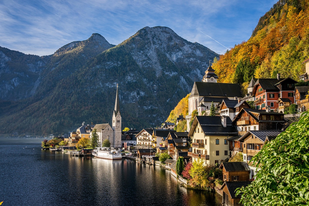 hallstatt, lake, village, tourism, nature, alps, alpine, church, hallstatt lake, austria, upper austria, church tower