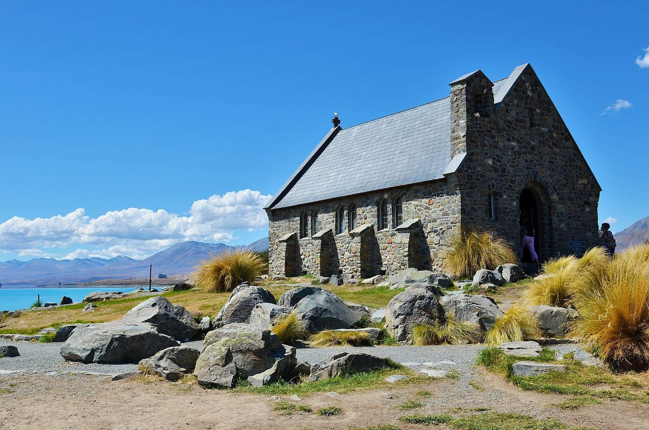 shepherd's church, nature, stone house, mountain, new zealand
