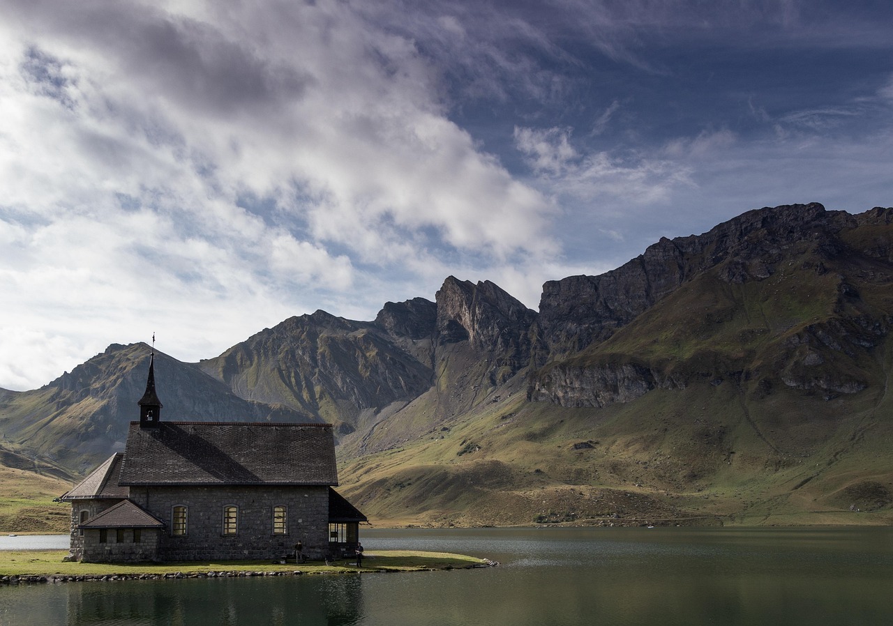 chapel, lake, nature, landscape, water, church, alpine, mountains, sky, forest, clouds, architecture, switzerland, idyllic, travel, church, church, church, church, church, switzerland