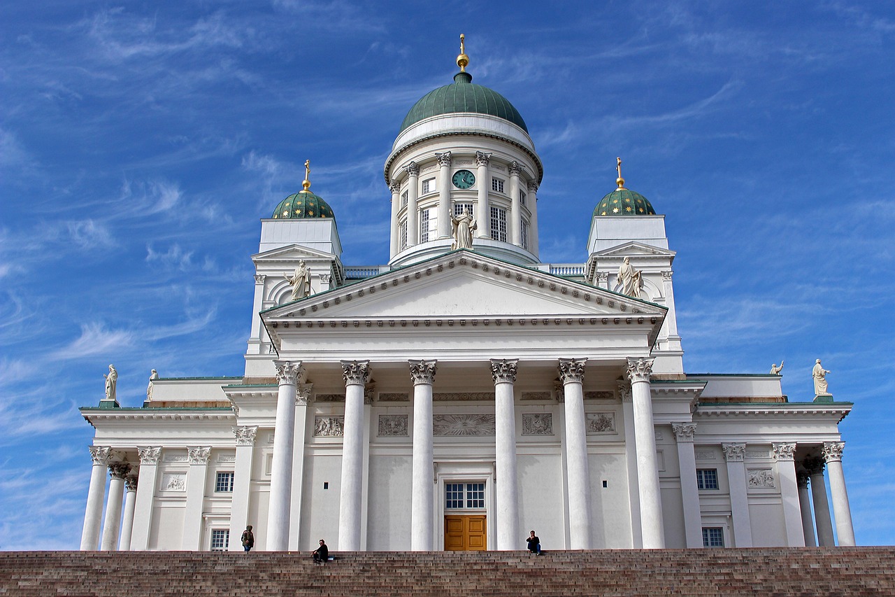 helsinki, cathedral, architecture, church, city, building, landmark, scandinavia, capital, travel, monumental, sky, christianity, tourism, monument, attraction, religion, lutheran, blue sky, blue city, blue travel, nature, blue building, blue church