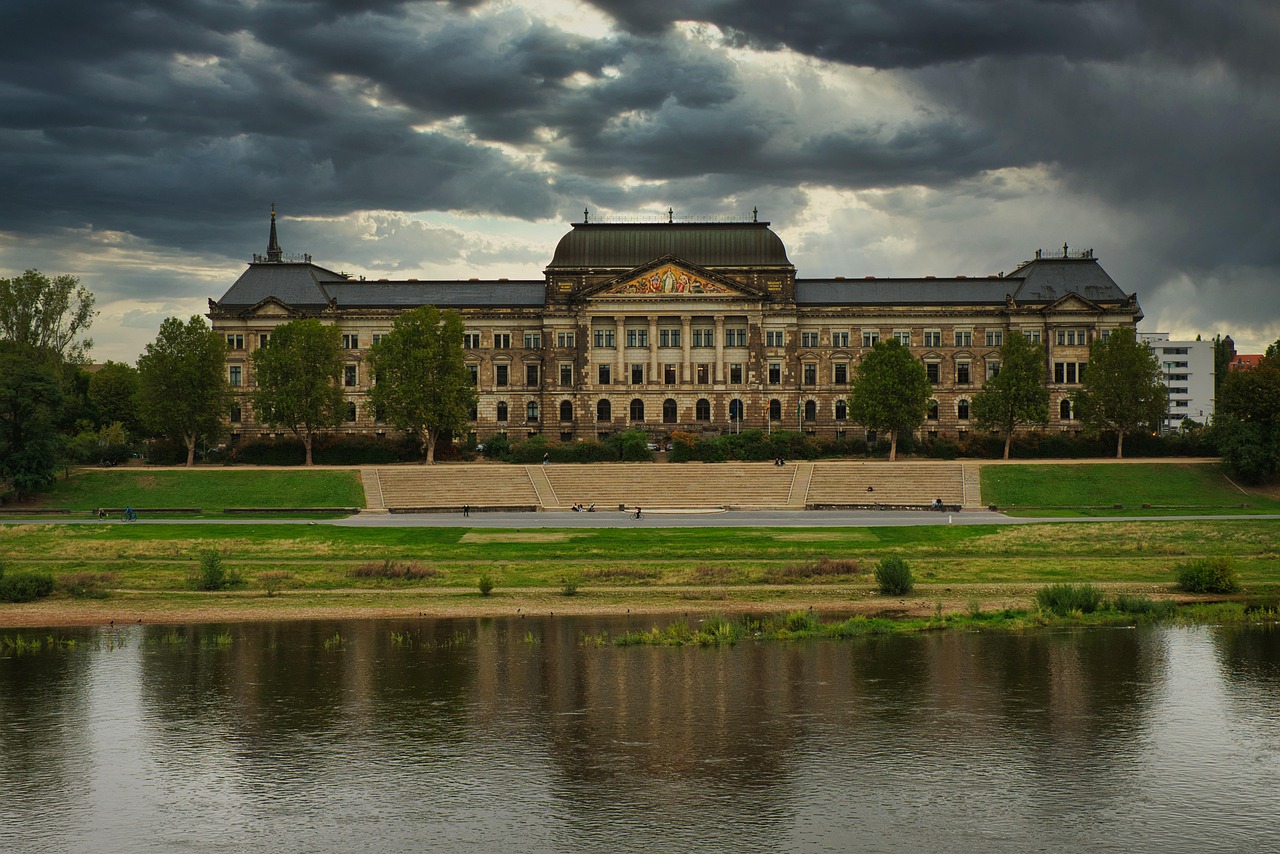 building, river, architecture, city, elbe, state ministry, ministry of finance, historically, saxony, dresden, germany
