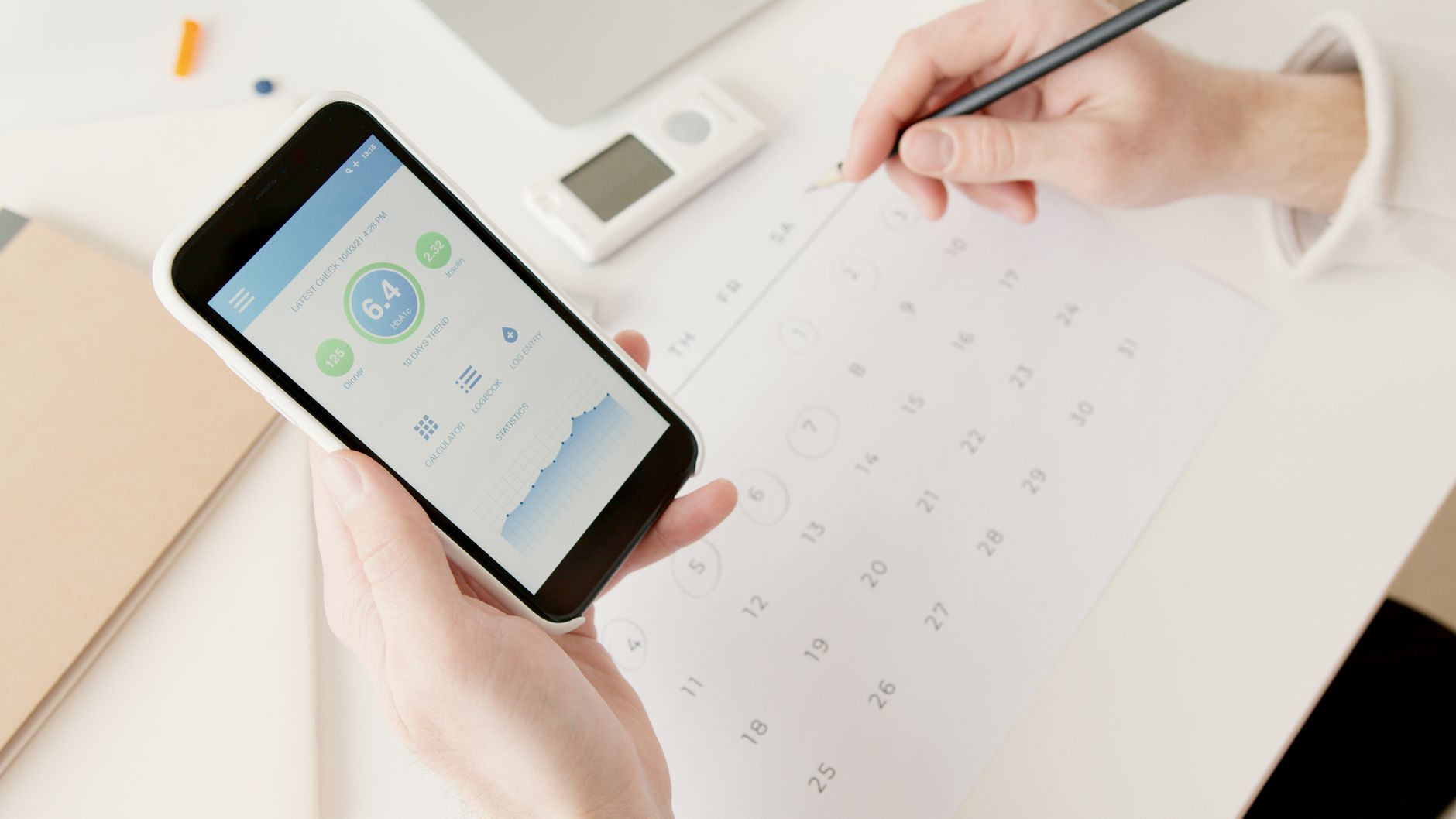 Pastor checking appointment schedule on smartphone in Fresno church office