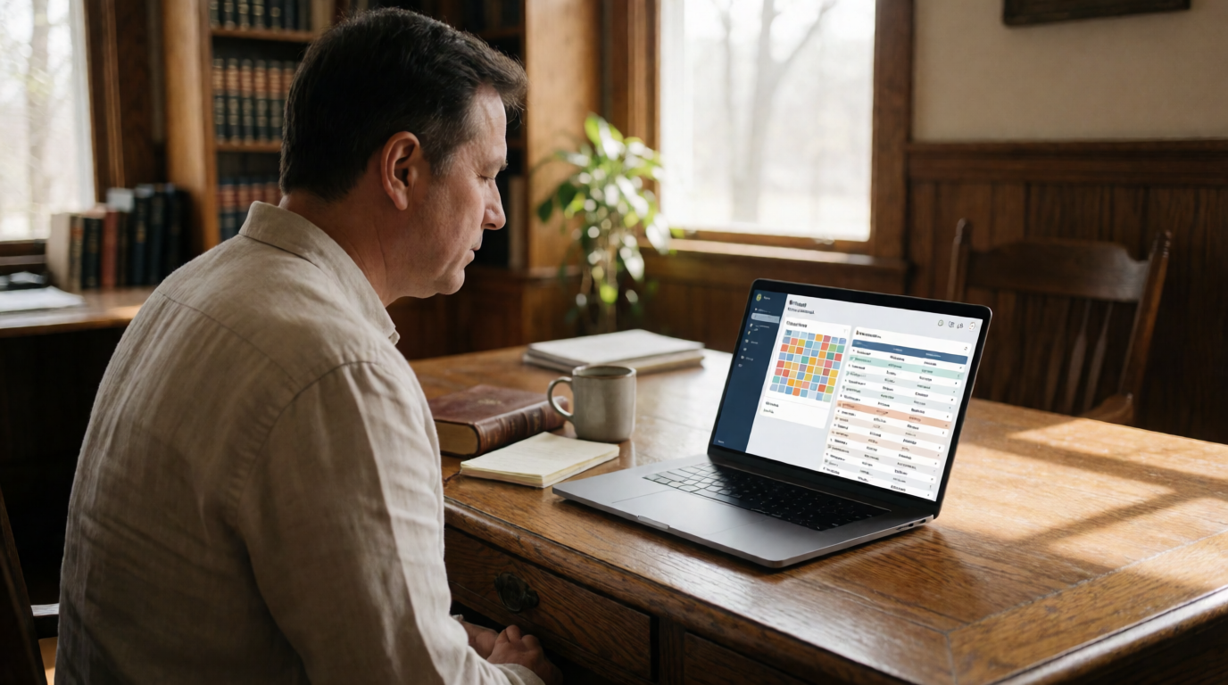 Church management software dashboard showing calendar and volunteer schedule
