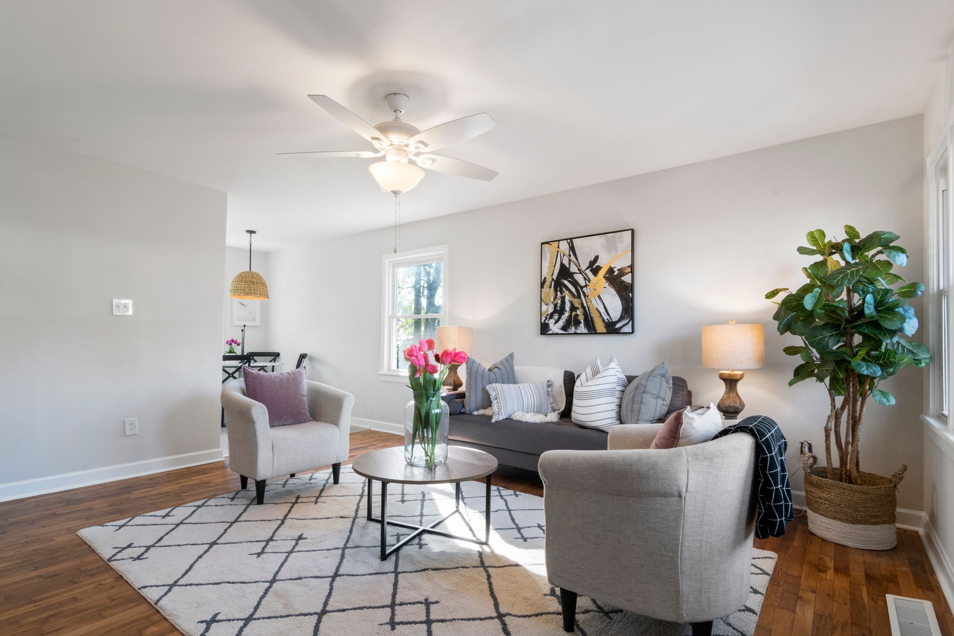 Modern living room with stylish furniture and natural light, perfect for home inspiration.