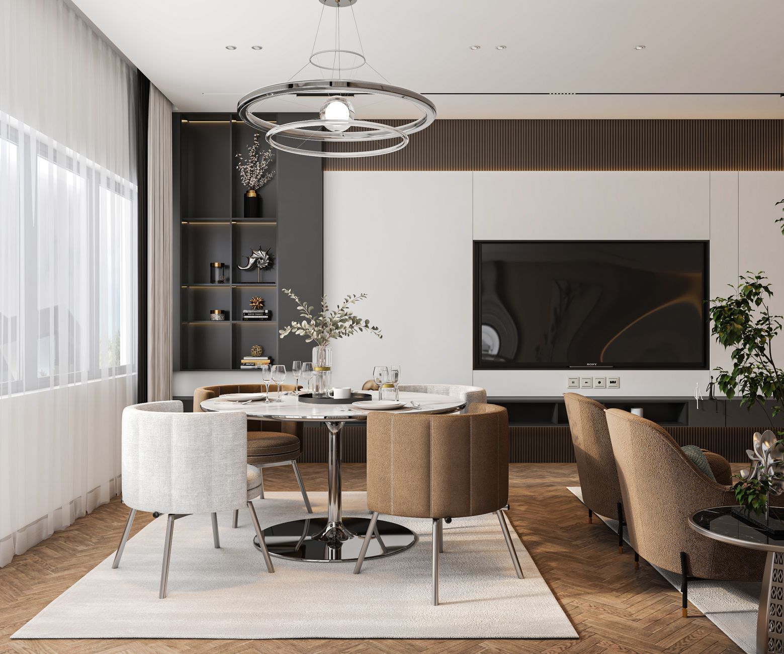 Stylish and modern living room interior with elegant furniture and decor in 6th of October City, Egypt.