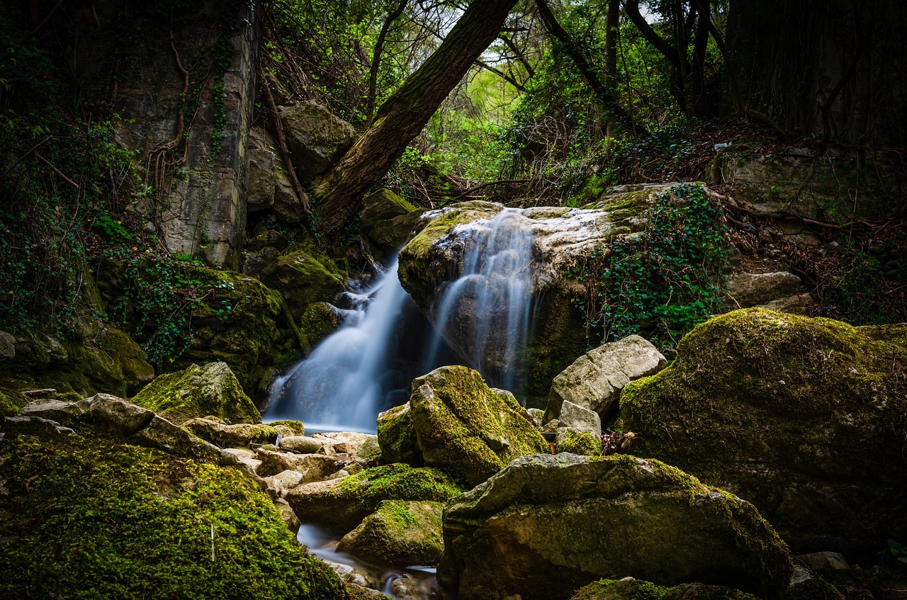 photo, waterfall, forest, rocks, moss, light, rays, exposure, nature, stream, turquoise water, photo, photo, photo, photo, photo