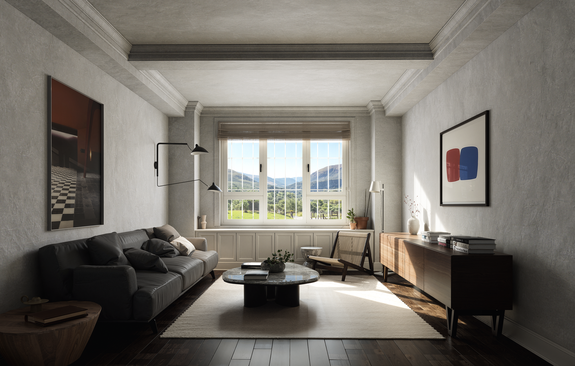 Interface profissional de software de virtual staging mostrando antes e depois