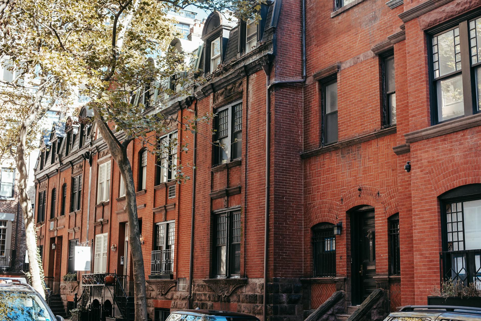 Boston brownstone exterior after AI twilight enhancement