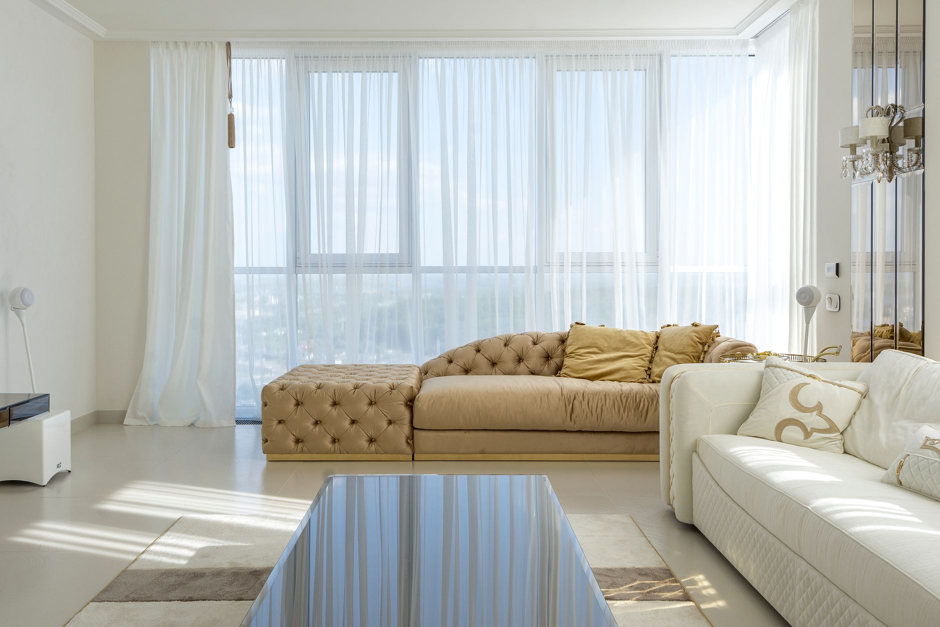 Beautifully staged living room with modern furniture created through AI virtual staging