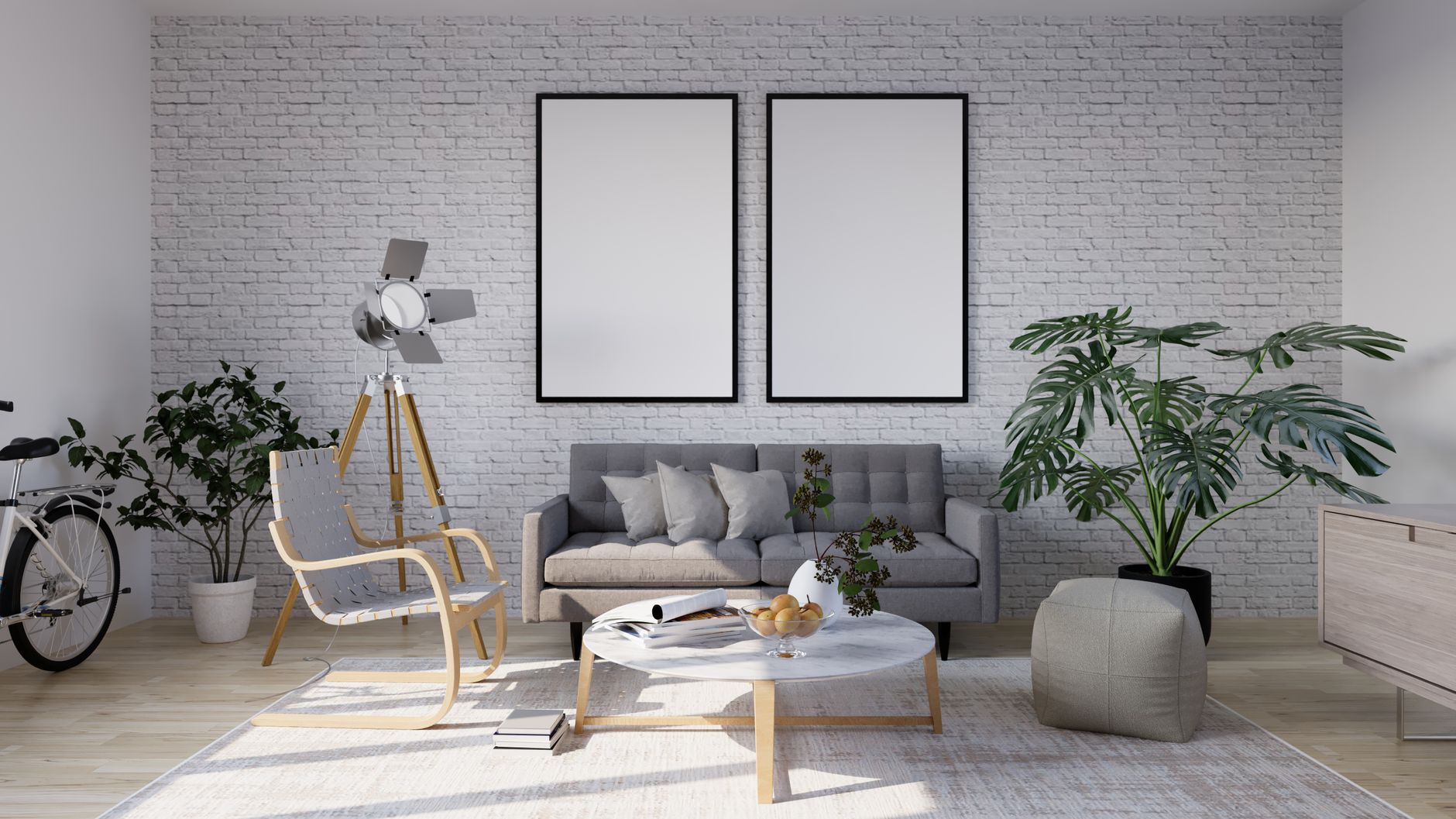Sala de estar com mobília virtual em estilo contemporâneo