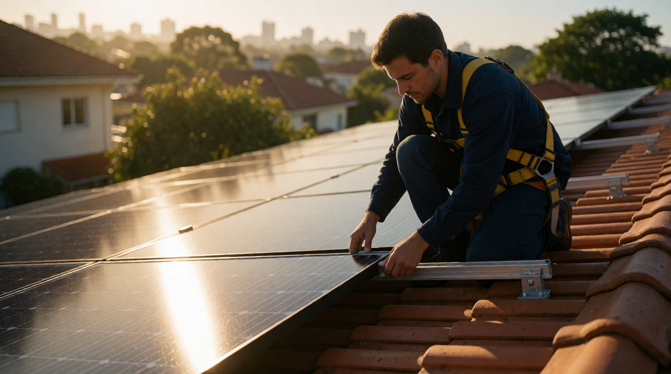 Painéis solares em telhado residencial em Maringá PR