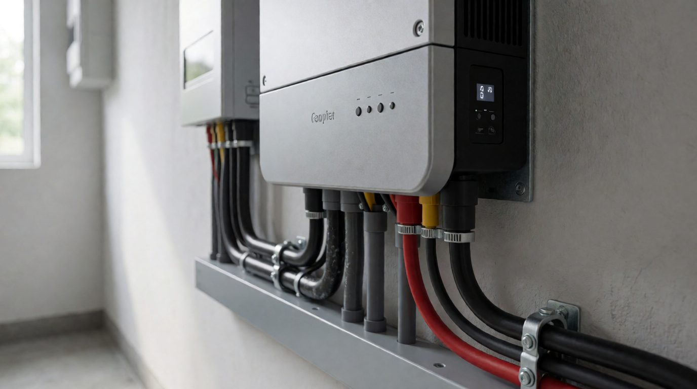 Instalação de inversor solar em sala de utilidades residencial