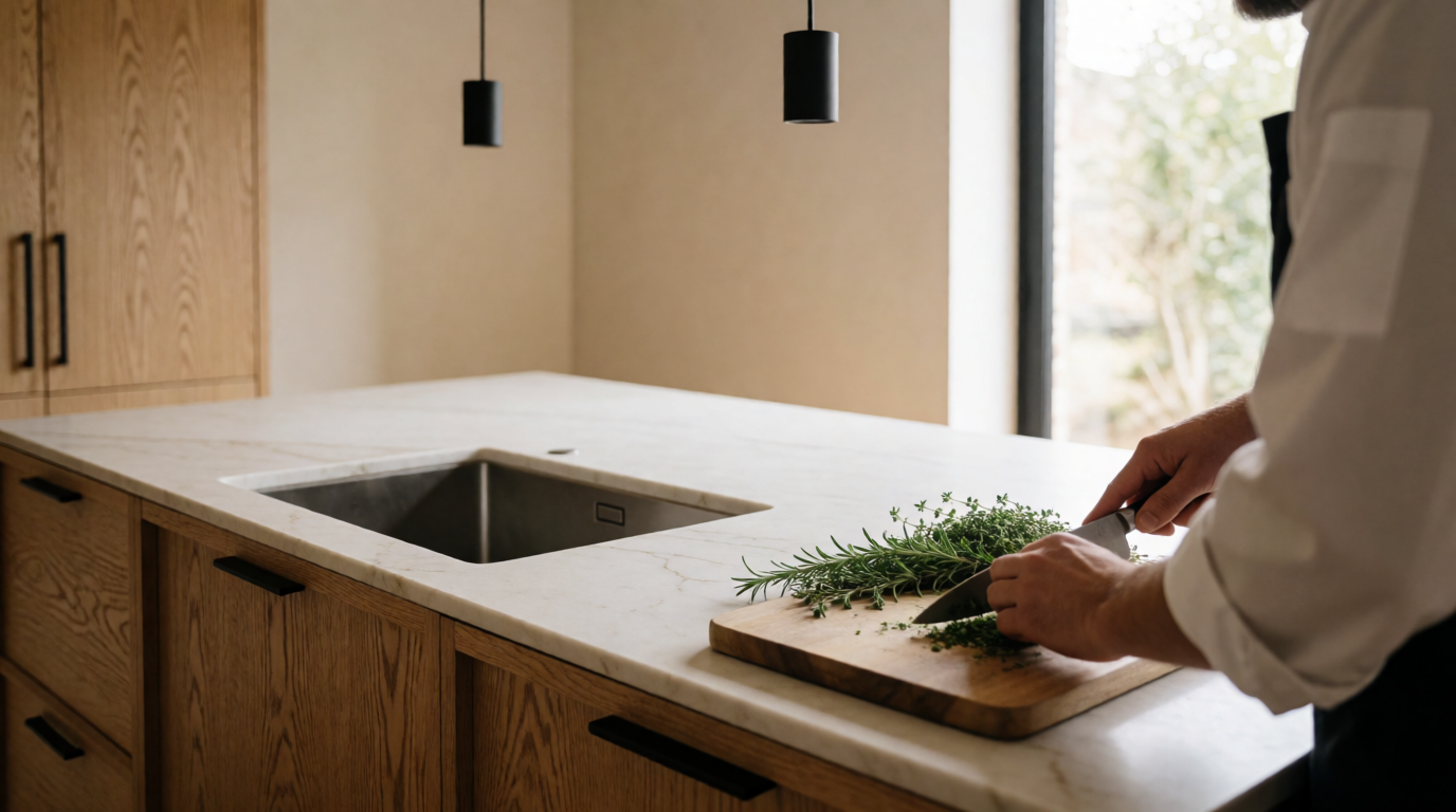 Cozinha moderna com armários de madeira