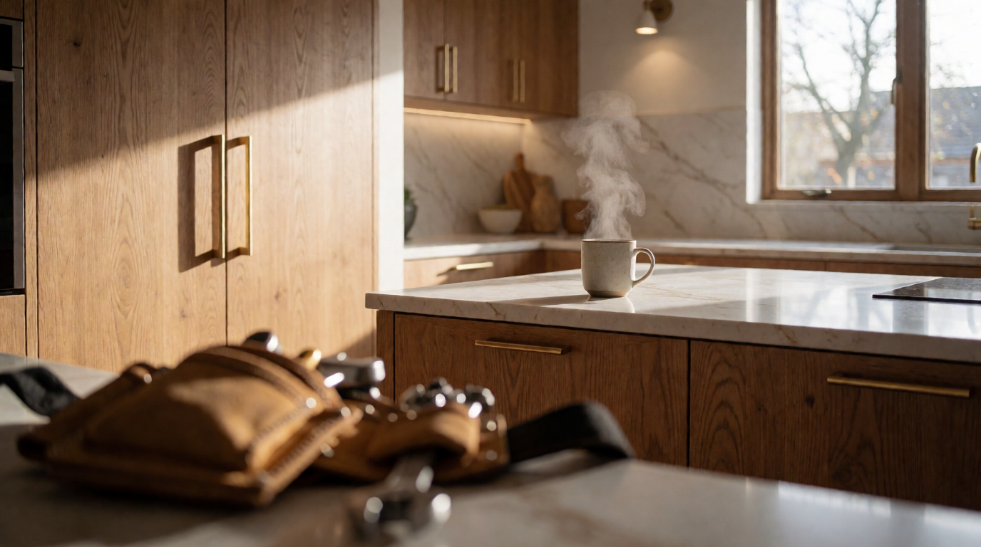 Cozinha planejada em madeira maciça no estilo contemporâneo