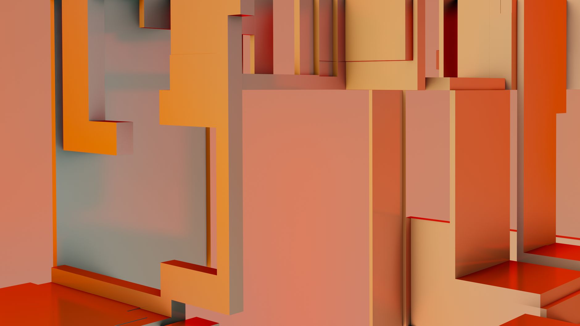 Abstract 3D artwork with geometric blocks in warm hues creates a vibrant, modern pattern.