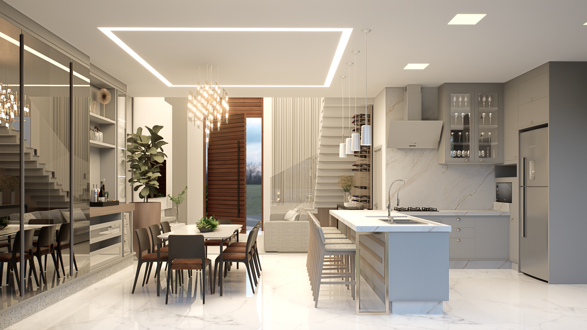 Luxurious modern kitchen in Brazil with sleek design and spacious layout.