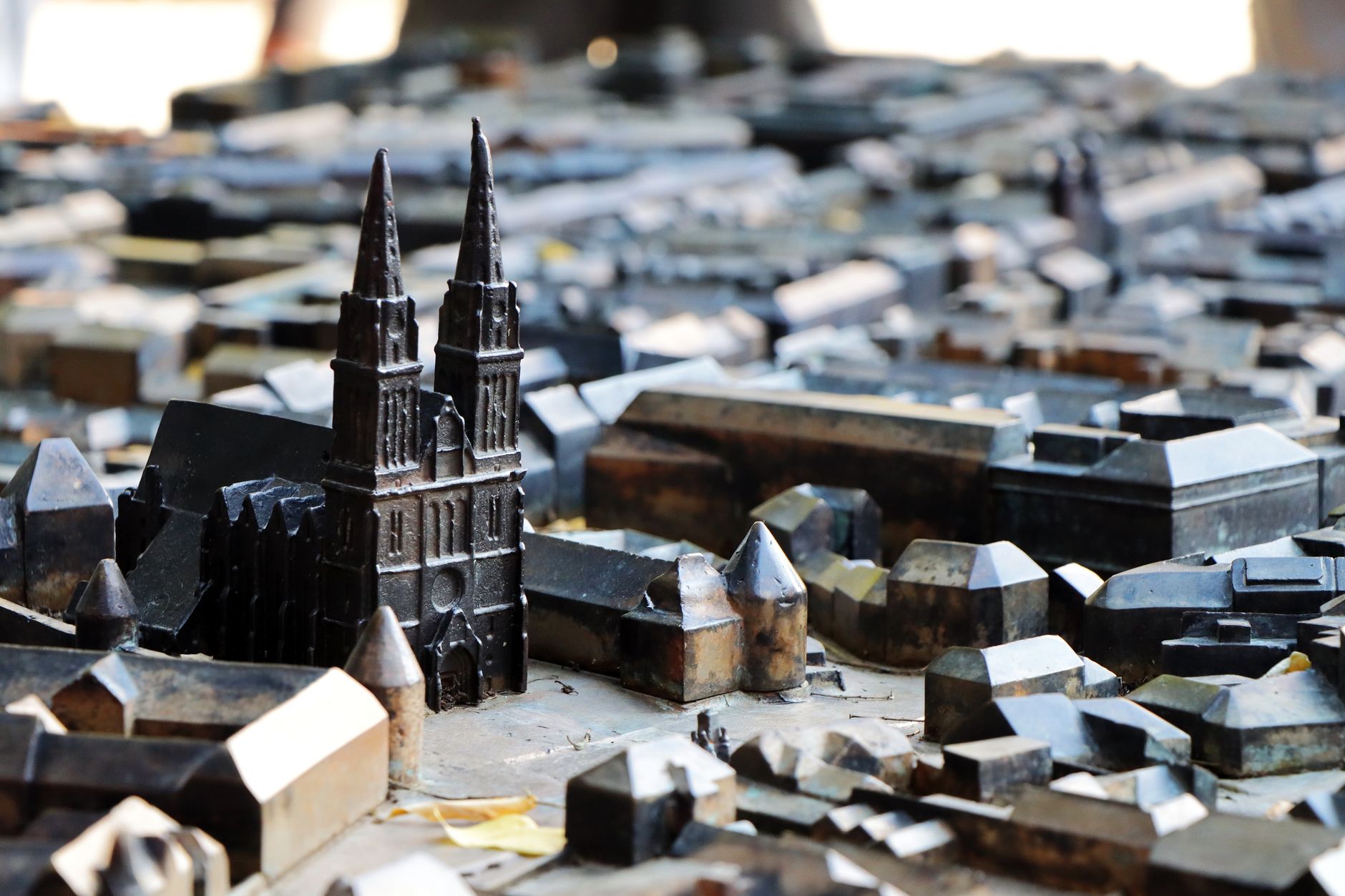 Detailed miniature model of Zagreb Cathedral and cityscape in Zagreb, Croatia.