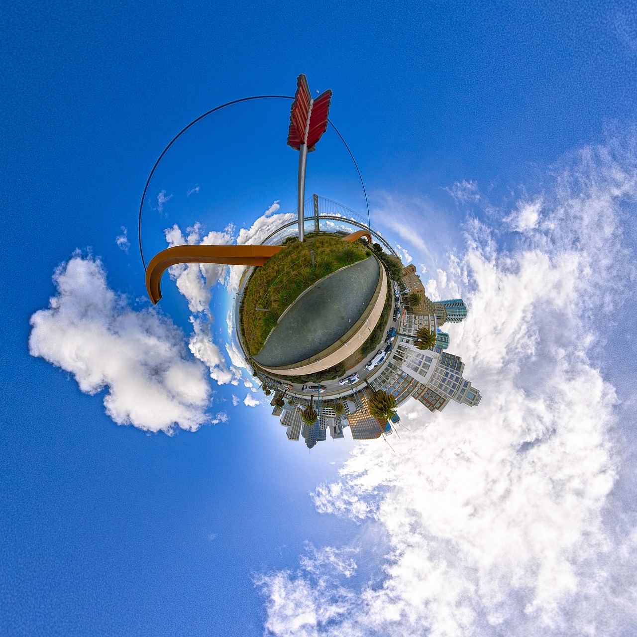 san francisco, little planet, 360, america, blue, building, california, city, cityscape, globe, little, planet, projection, usa, blue globe, blue planet