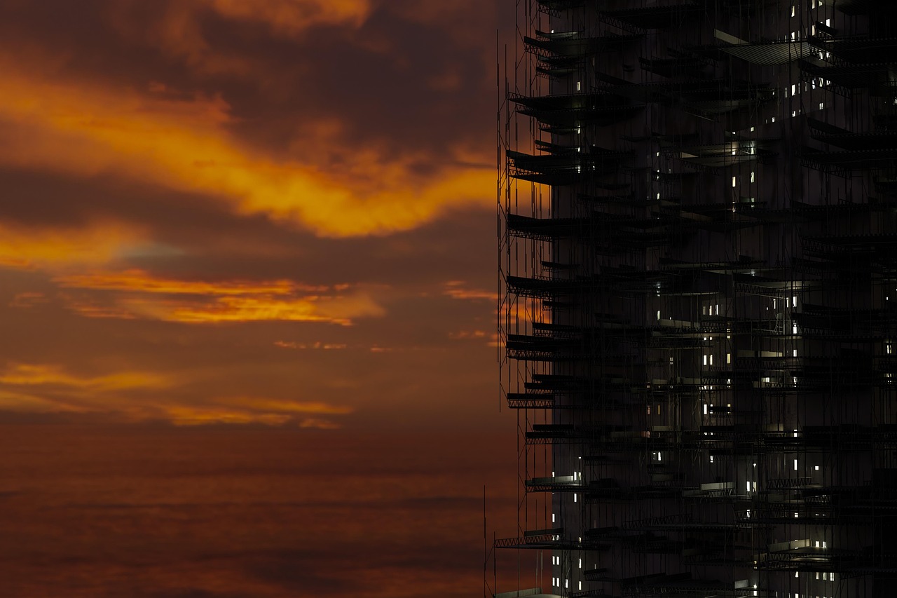 high rise, scifi, fantasy, lights, city, model, blender 3d