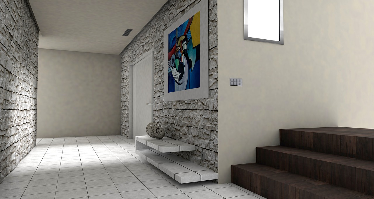 Maquete virtual interativa em tela touch 4K sendo usada por corretor e cliente em estande de vendas