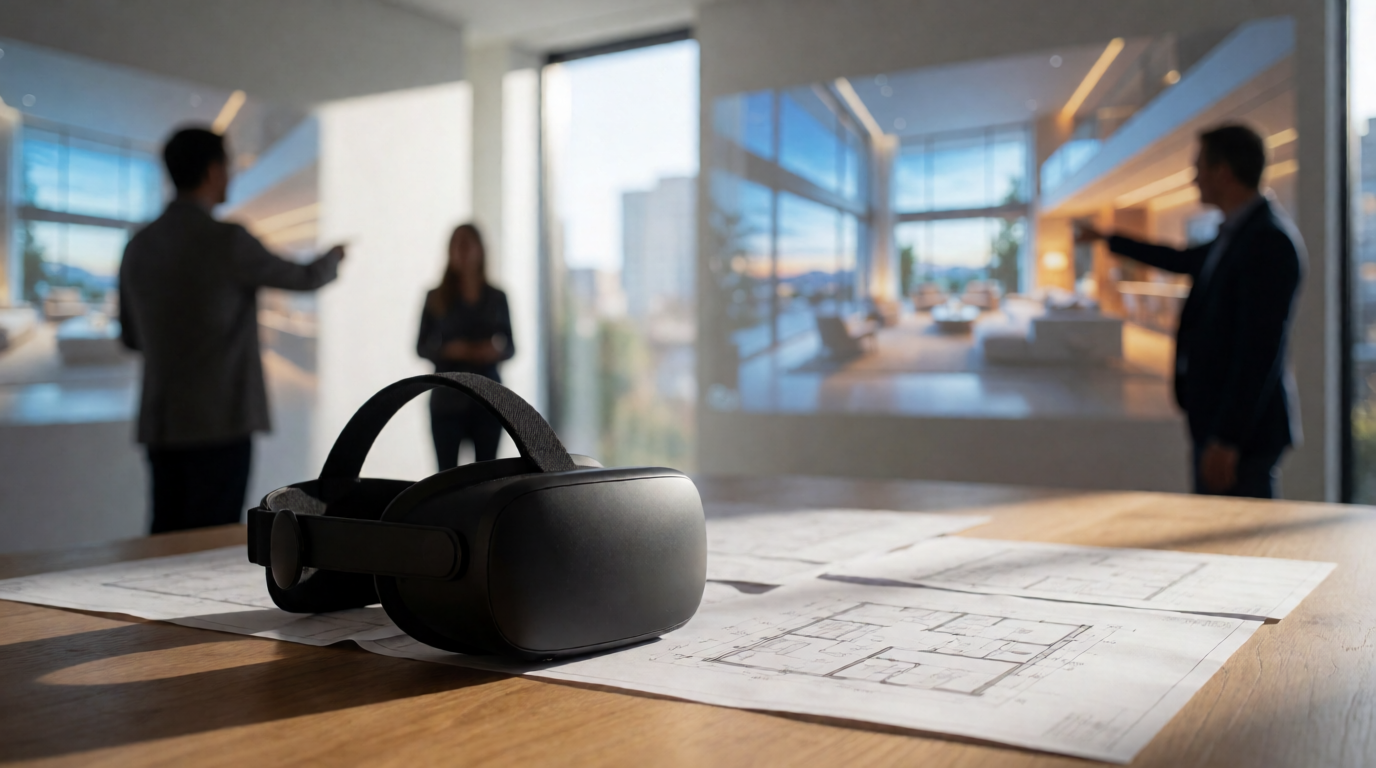 Sala imersiva com projetores 360° para apresentação de empreendimentos