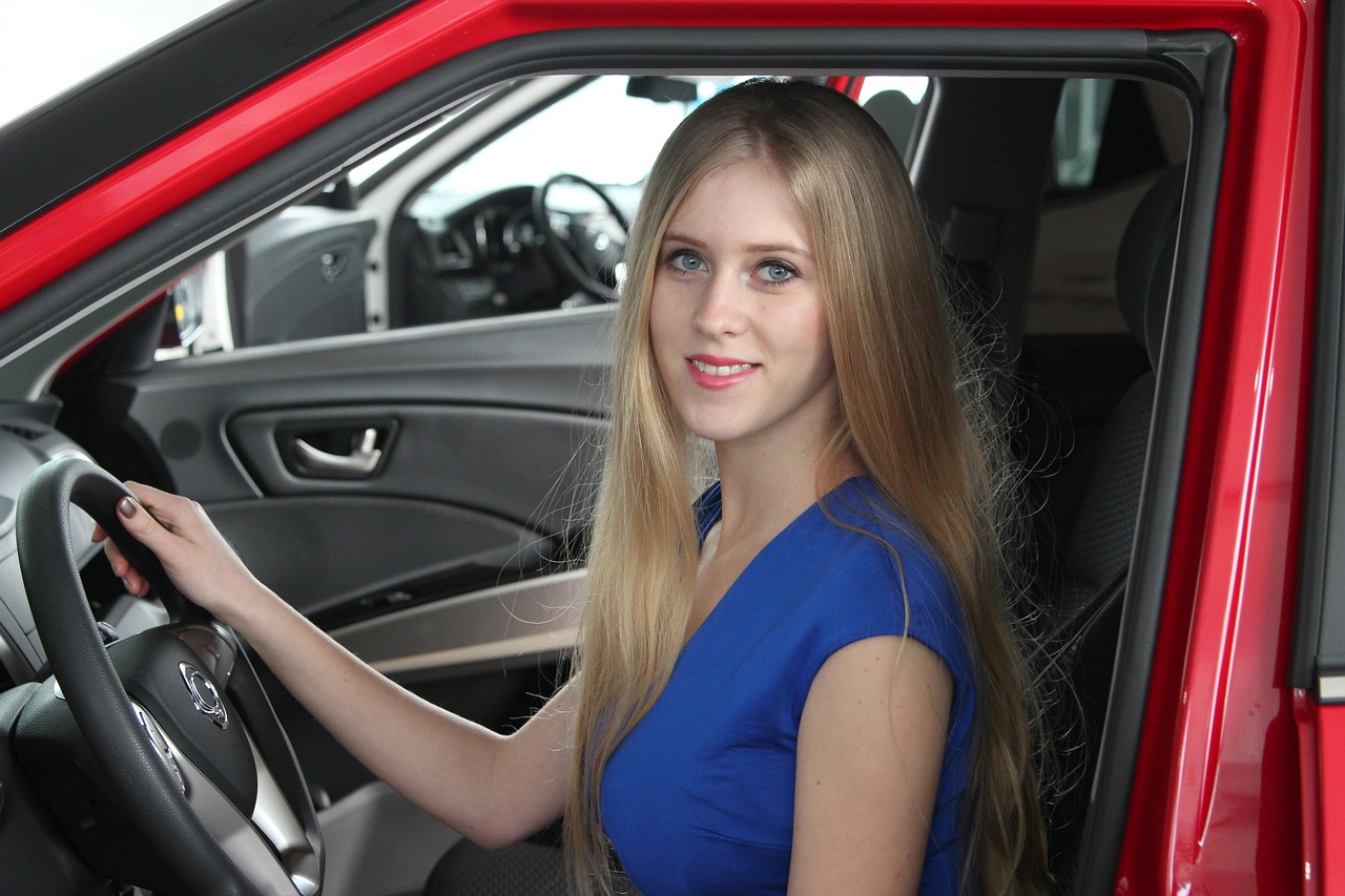 model, stand models, car wallpapers, young woman, car showroom, auto, car, the girl in the car, blonde, blue dress, girls, photosession, exhibition, beautiful girl